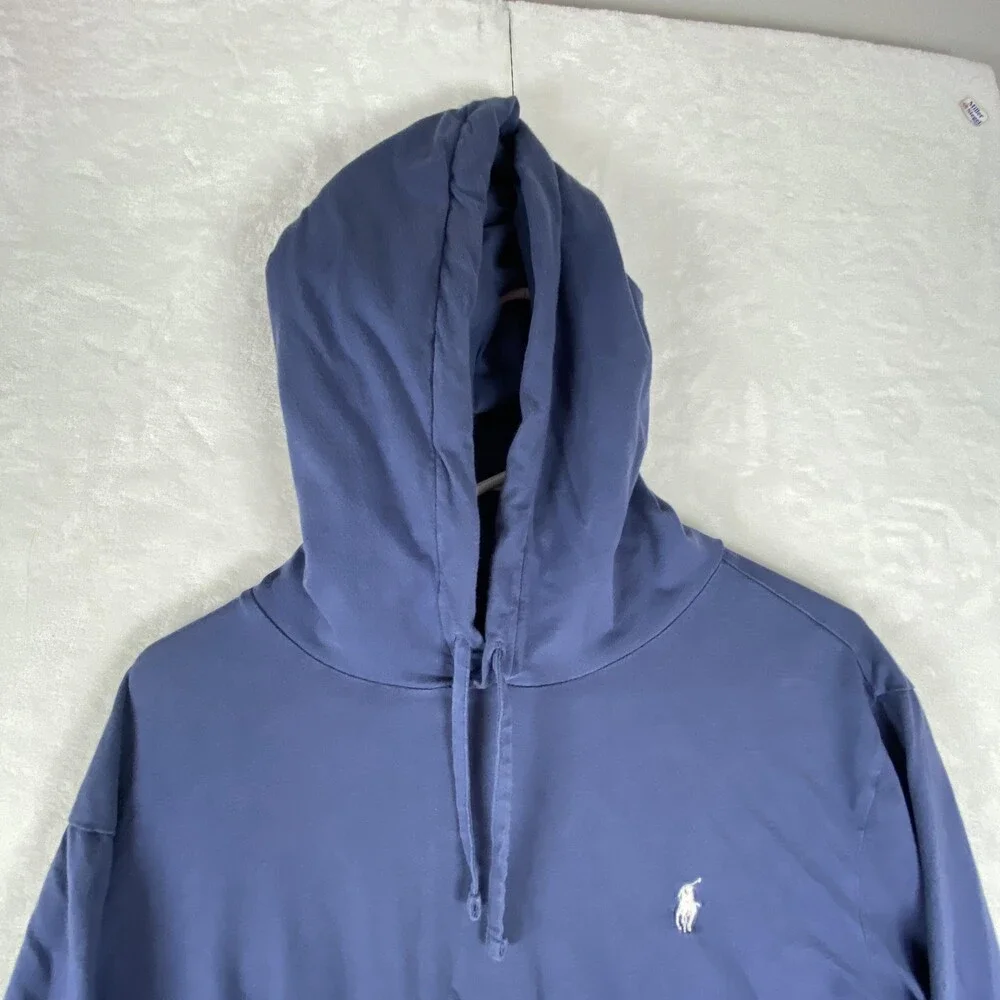 Polo Ralph Lauren Hoodie Mens Medium Blue Long Sleeve Lightweight Pullover Logo